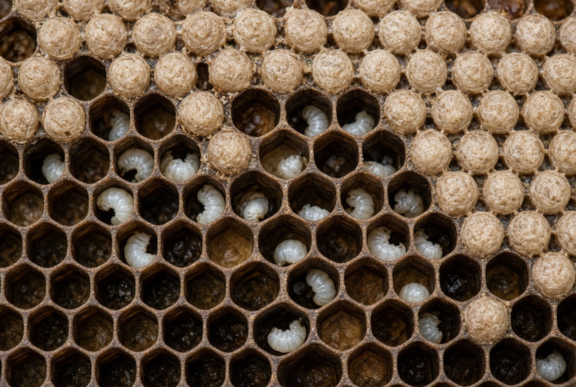 Detailed view of brood cells for inspection practice